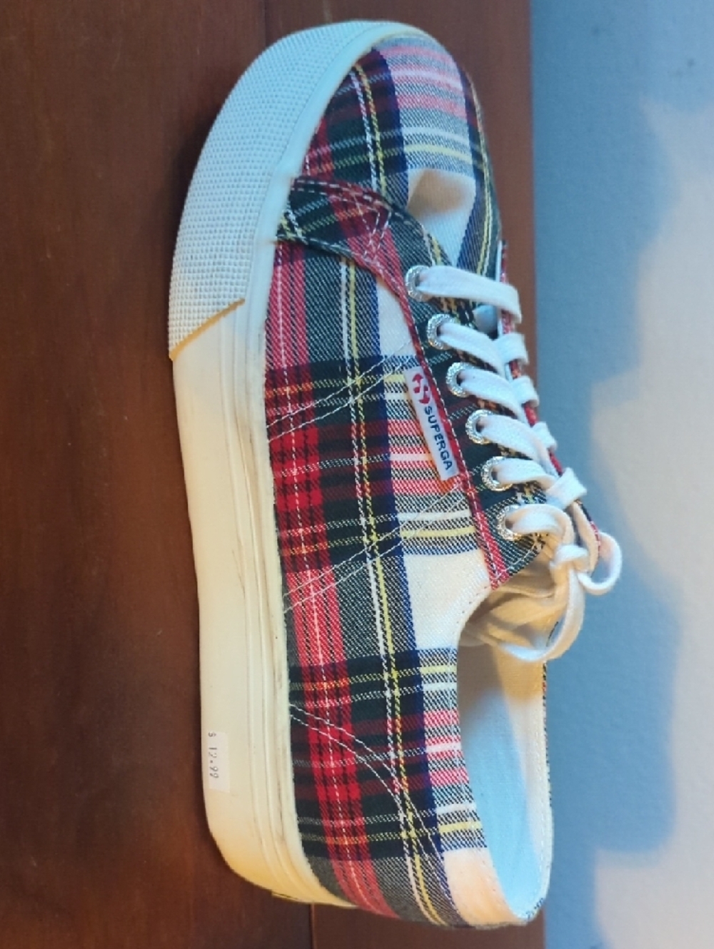 Superga Red and Black Tartan Low-Top Sneakers - Picture 3 of 6